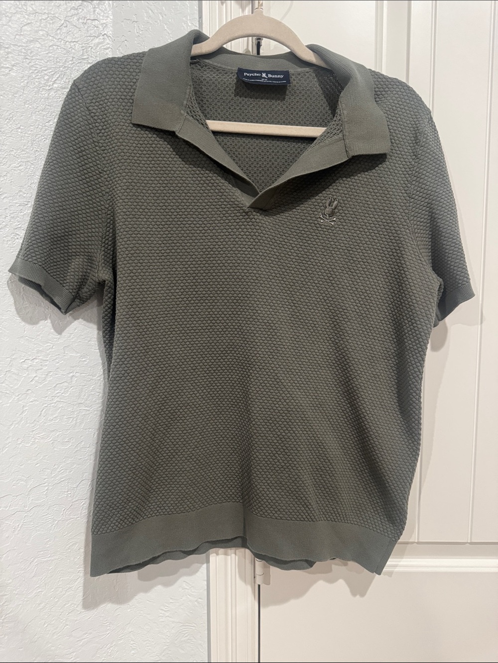 Psycho Bunny Olive Green Textured Knit Polo